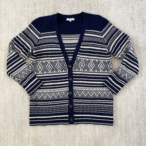 Madewell Blue Striped Merino Wool Cardigan Sweater L